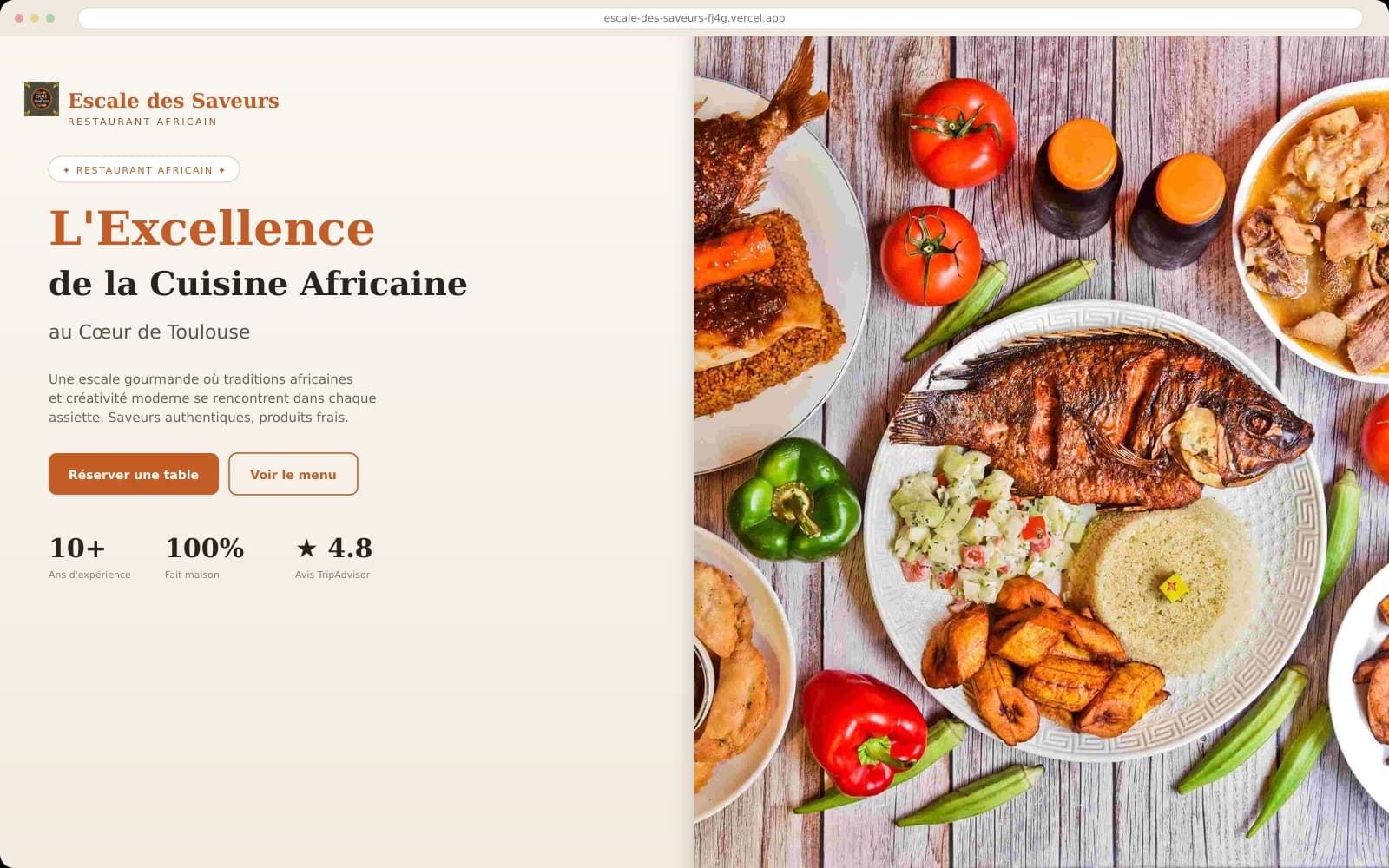 Aperçu du site Escale des Saveurs — vitrine et cuisine africaine à Toulouse